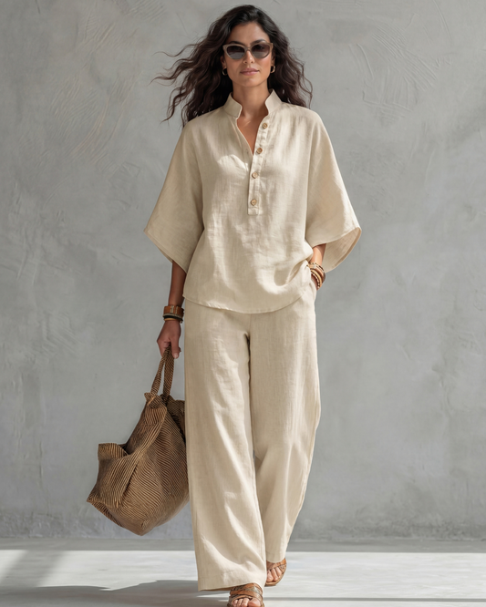 Elena | Conjunto Mujer de Algodón y Lino Blanco