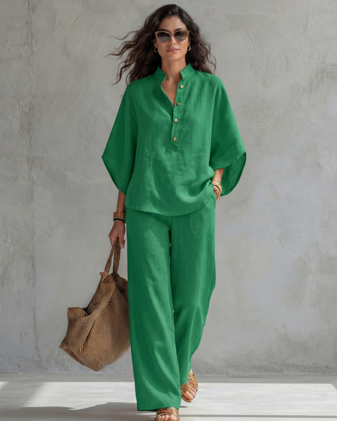 Elena | Conjunto Mujer de Algodón y Lino Azul Cielo