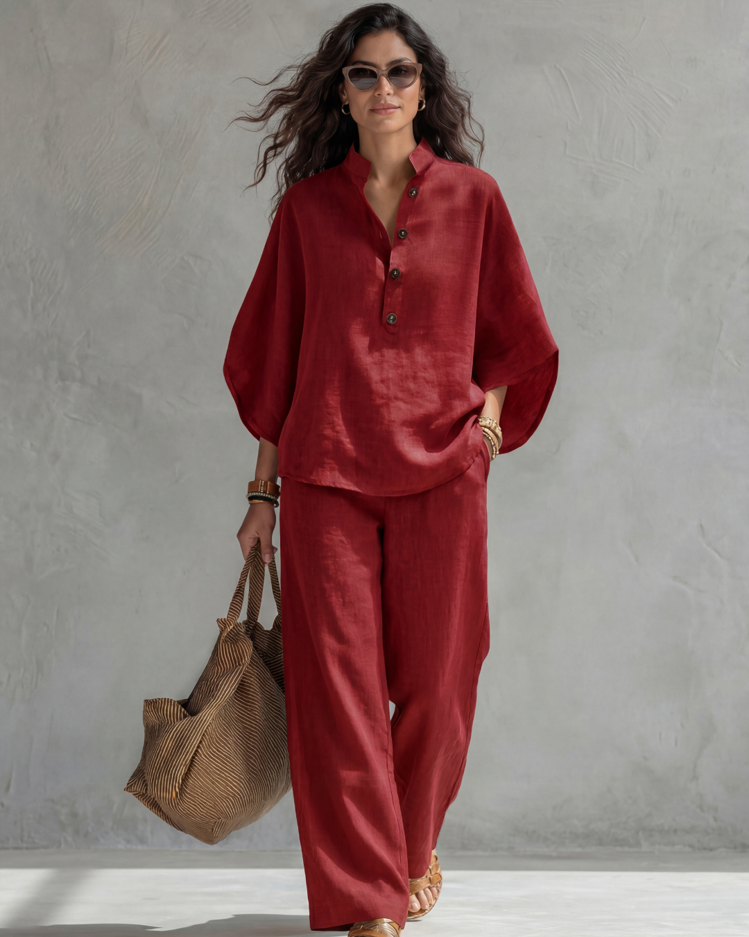 Elena | Conjunto Mujer de Algodón y Lino Azul Cielo