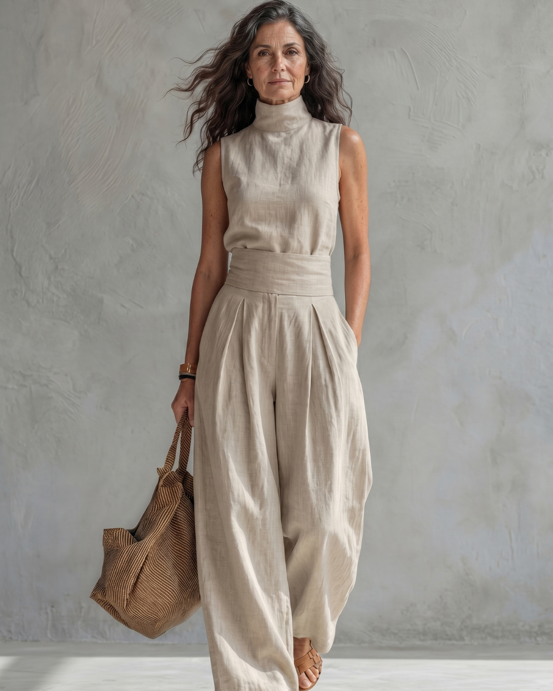 Maria | Conjunto Top y Pantalón Ancho Algodón Lino Verde