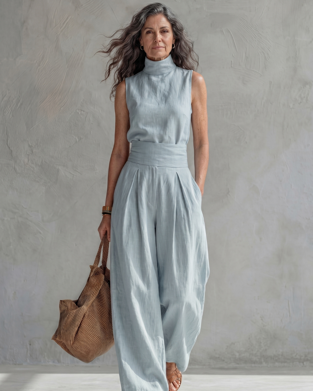 Maria | Conjunto Top y Pantalón Ancho Algodón Lino Verde