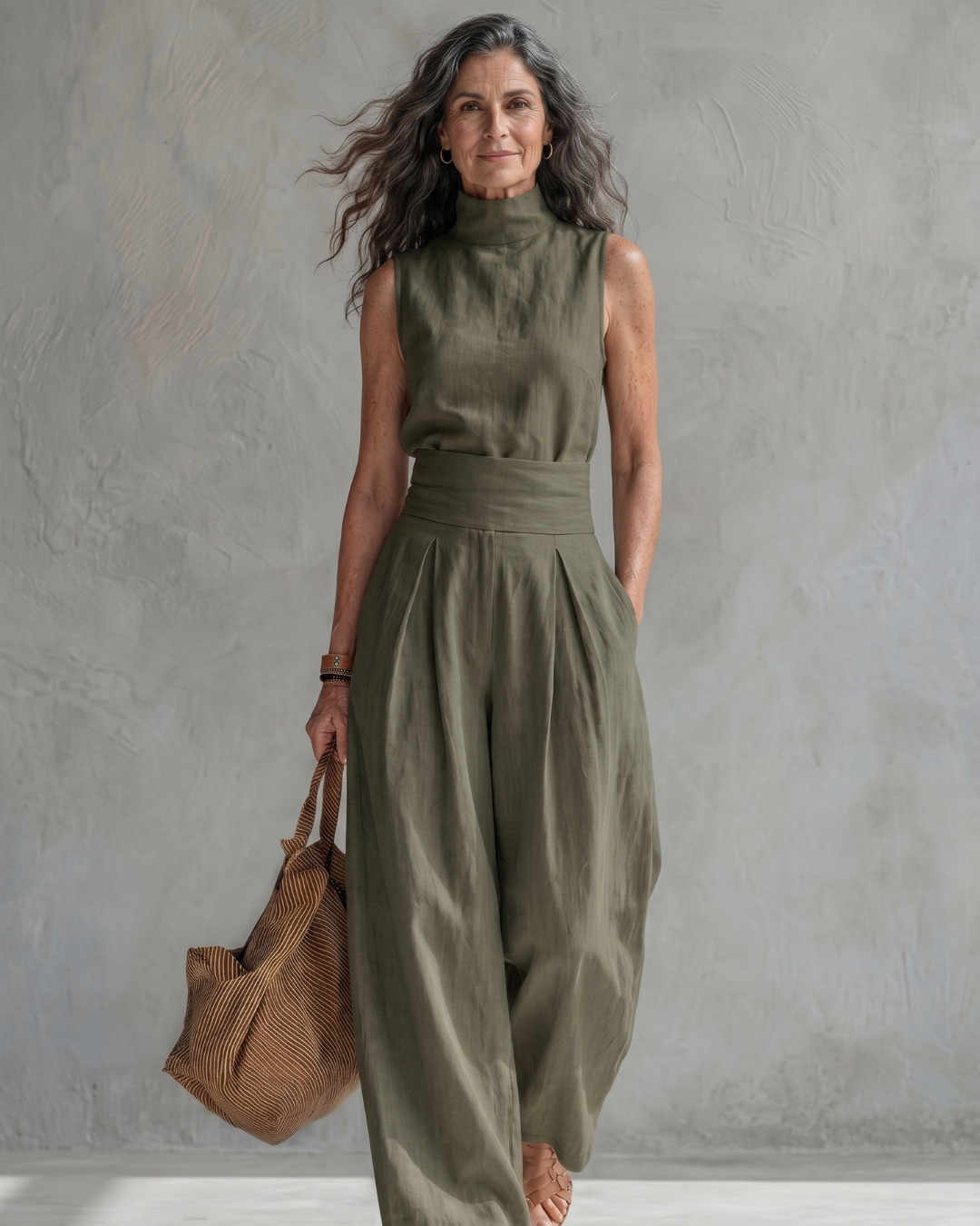 Maria | Conjunto Top y Pantalón Ancho Algodón Lino Azul