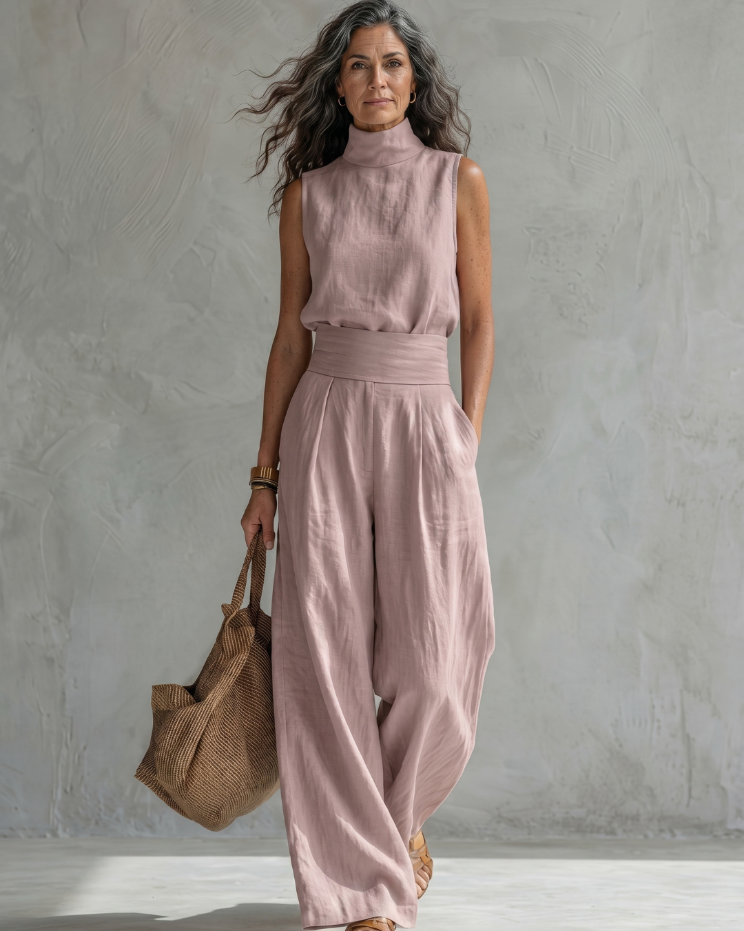 Maria | Conjunto Top y Pantalón Ancho Algodón Lino Verde