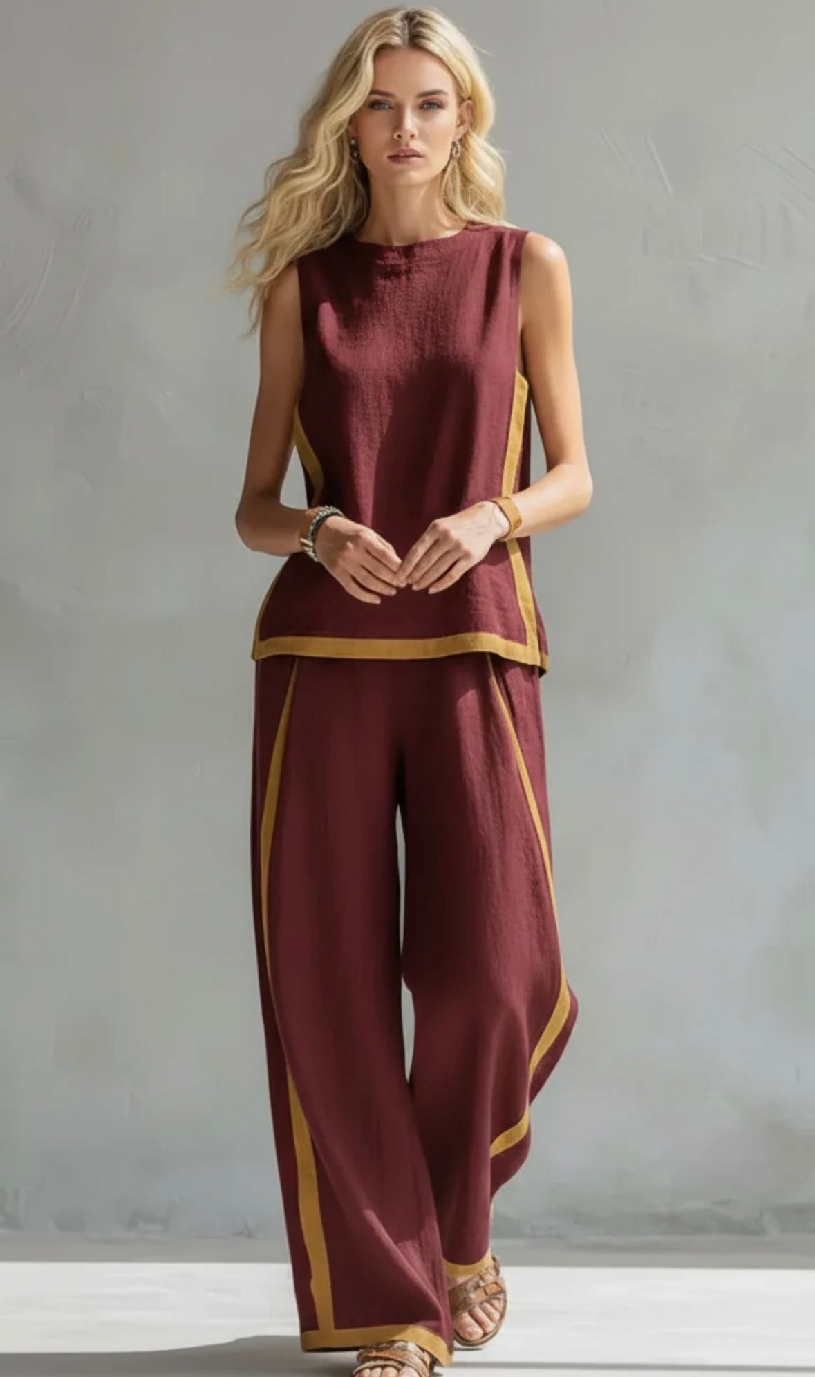 Leila | Conjunto Elegante de Algodón y Lino ROJO